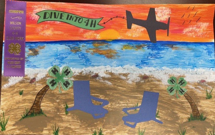 Beach scene 4-H poster with Dive into 4-H Slogan